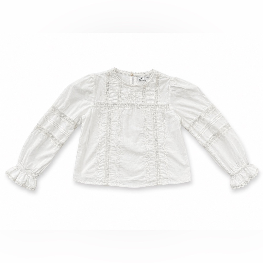Zara White embroidered Long Sleeve Blouse for Kids
